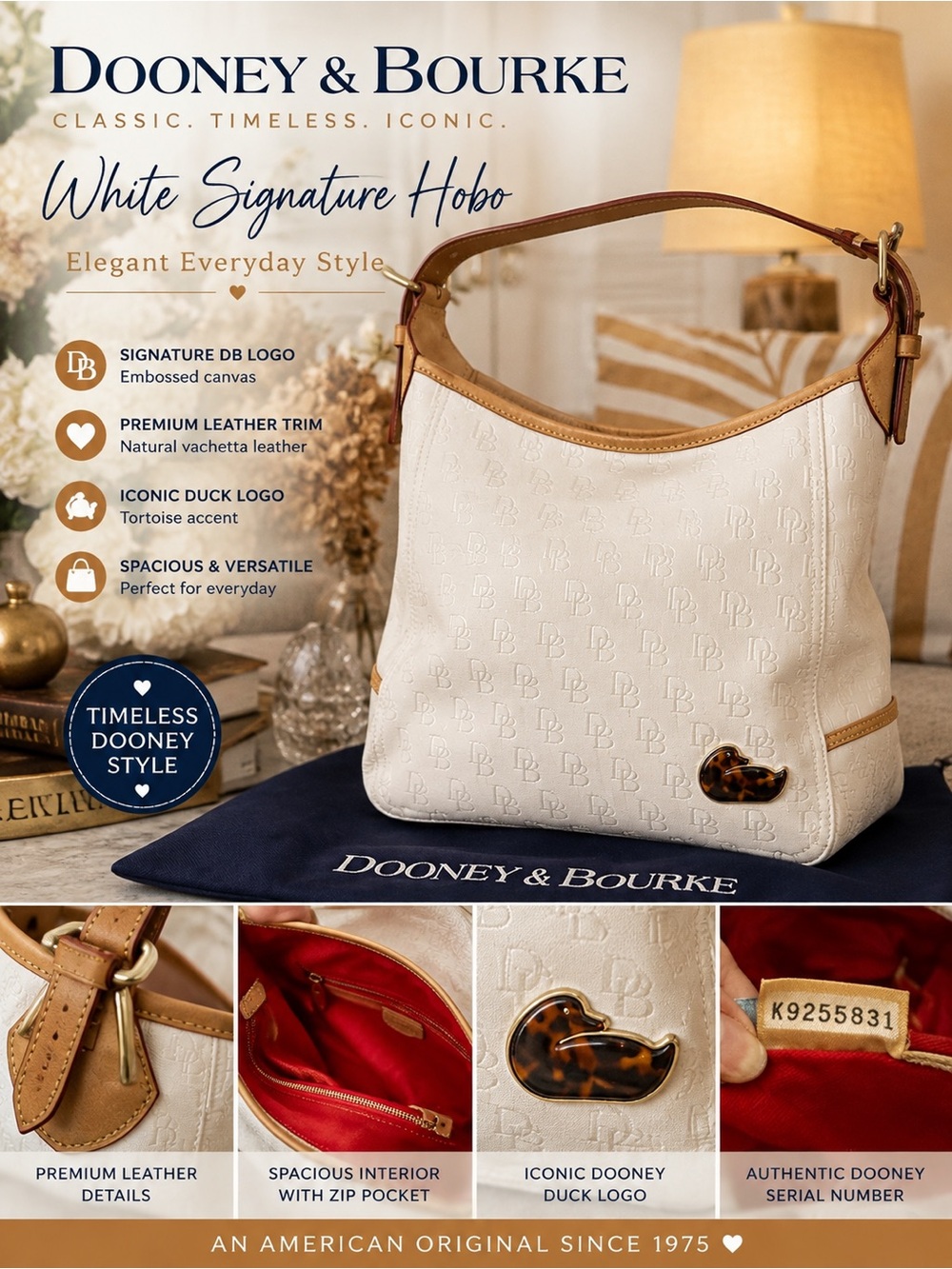 Dooney & Bourke Fairfield Champsac DB Jacquard Hobo Tortoise Duck